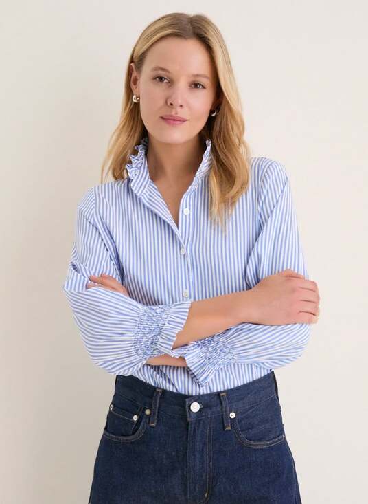 Tuckernuck Tops - Tuckernuck Blue and White Stripe Teagan Popover Top Size Large